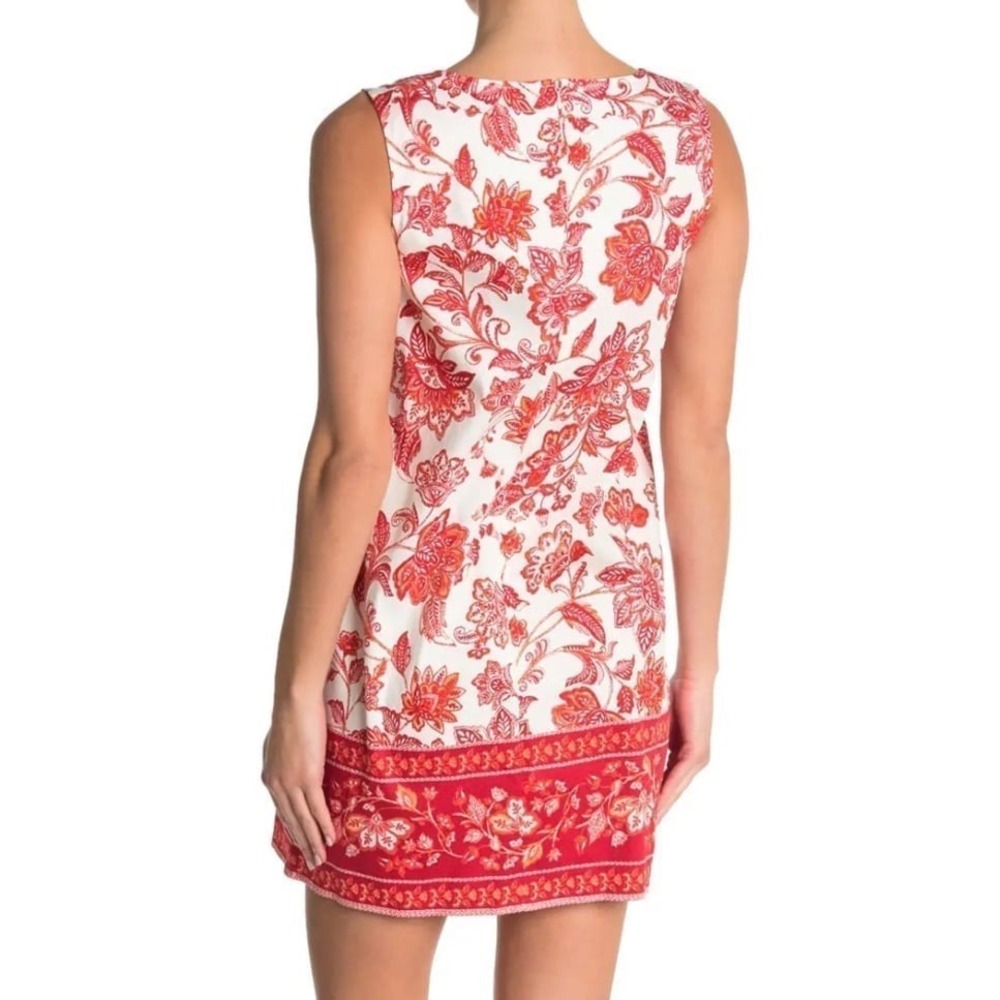 London Times Floral Shift Dress Womens 10 Red White Excellent Sleeveless Mini‎